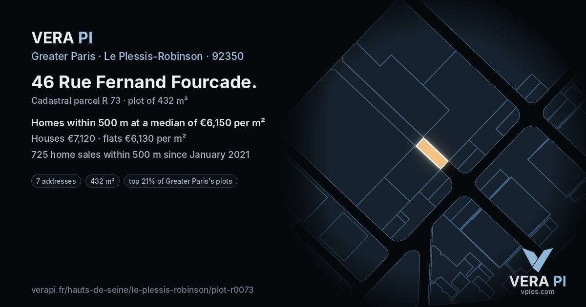 46 Rue Fernand Fourcade, Le Plessis-Robinson at night – the plot lit, the parcels around coloured by the prices near them