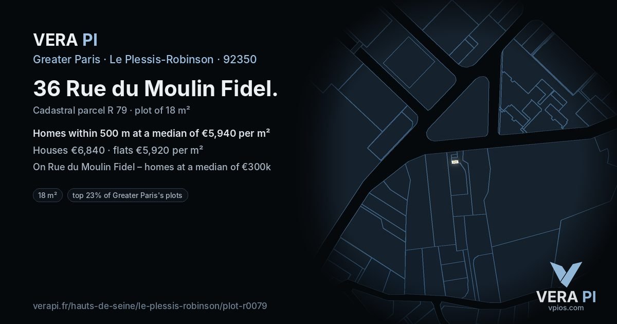 36 Rue du Moulin Fidel, Le Plessis-Robinson at night – the plot lit, the parcels around coloured by the prices near them