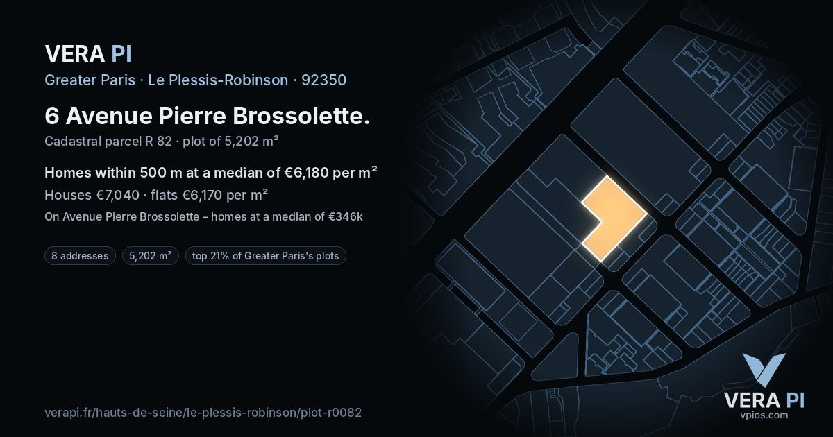 6 Avenue Pierre Brossolette, Le Plessis-Robinson at night – the plot lit, the parcels around coloured by the prices near them
