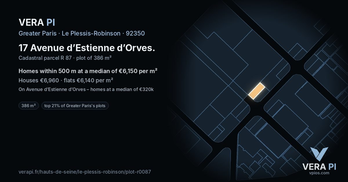 17 Avenue d’Estienne d’Orves, Le Plessis-Robinson at night – the plot lit, the parcels around coloured by the prices near them