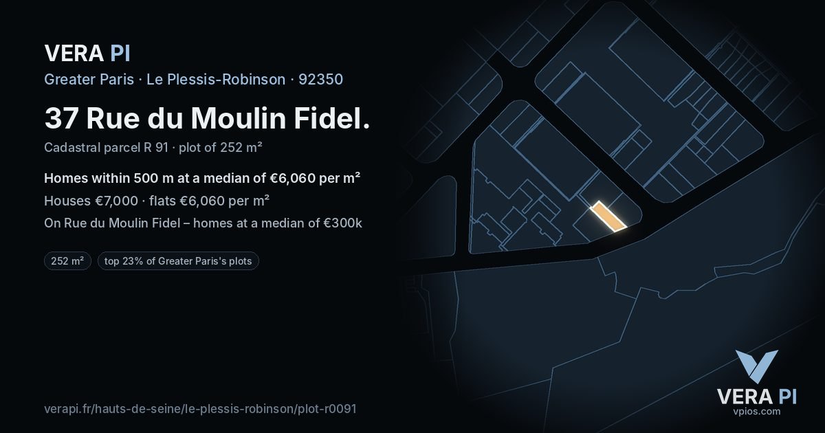37 Rue du Moulin Fidel, Le Plessis-Robinson at night – the plot lit, the parcels around coloured by the prices near them