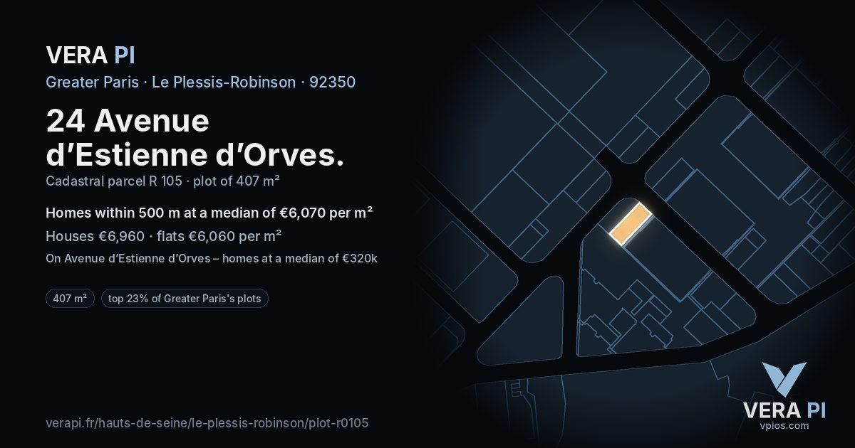24 Avenue d’Estienne d’Orves, Le Plessis-Robinson at night – the plot lit, the parcels around coloured by the prices near them