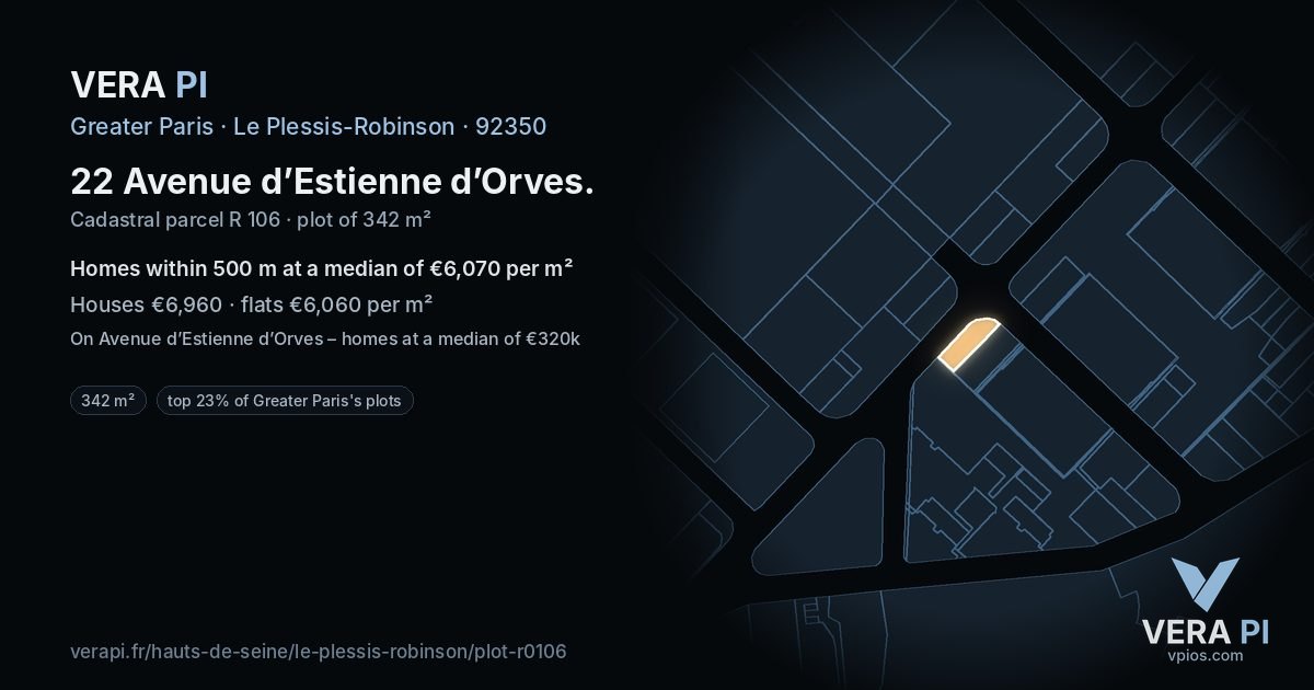 22 Avenue d’Estienne d’Orves, Le Plessis-Robinson at night – the plot lit, the parcels around coloured by the prices near them