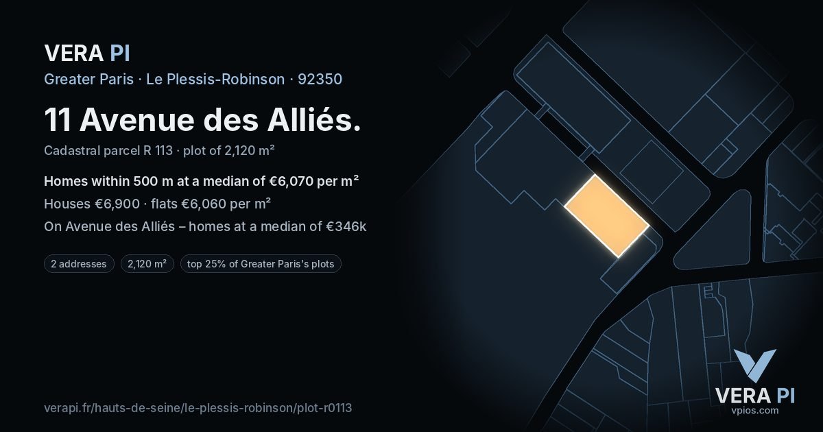 11 Avenue des Alliés, Le Plessis-Robinson at night – the plot lit, the parcels around coloured by the prices near them