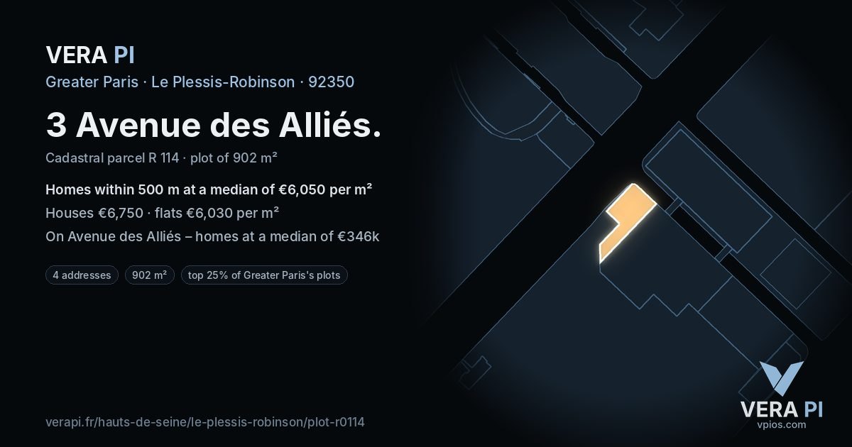 3 Avenue des Alliés, Le Plessis-Robinson at night – the plot lit, the parcels around coloured by the prices near them