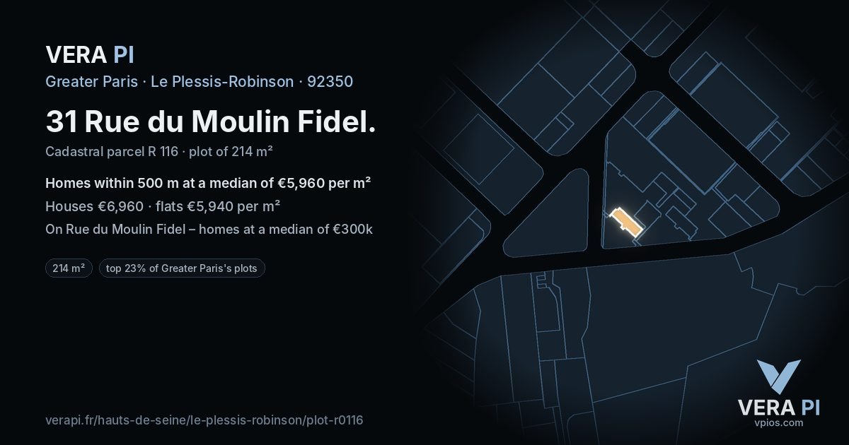 31 Rue du Moulin Fidel, Le Plessis-Robinson at night – the plot lit, the parcels around coloured by the prices near them