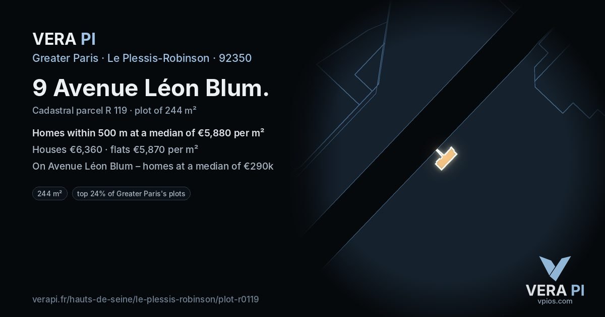 9 Avenue Léon Blum, Le Plessis-Robinson at night – the plot lit, the parcels around coloured by the prices near them