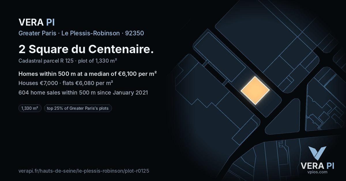 2 Square du Centenaire, Le Plessis-Robinson at night – the plot lit, the parcels around coloured by the prices near them