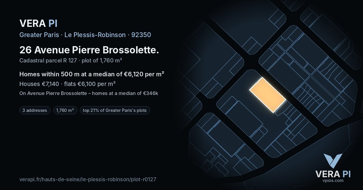 26 Avenue Pierre Brossolette, Le Plessis-Robinson at night – the plot lit, the parcels around coloured by the prices near them