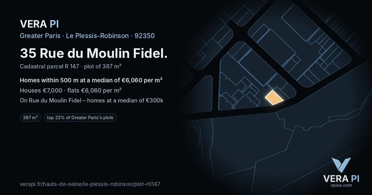 35 Rue du Moulin Fidel, Le Plessis-Robinson at night – the plot lit, the parcels around coloured by the prices near them