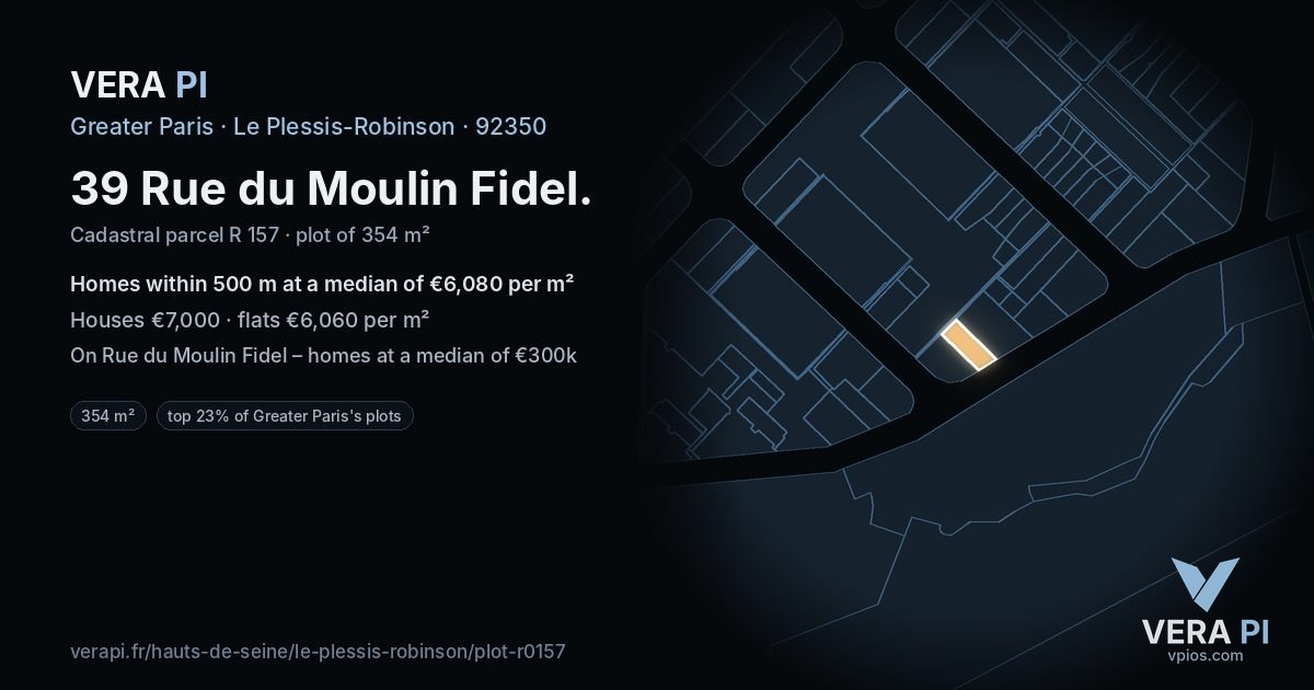 39 Rue du Moulin Fidel, Le Plessis-Robinson at night – the plot lit, the parcels around coloured by the prices near them