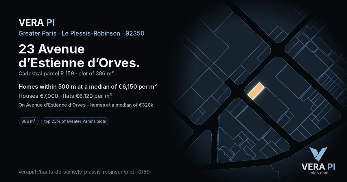 23 Avenue d’Estienne d’Orves, Le Plessis-Robinson at night – the plot lit, the parcels around coloured by the prices near them