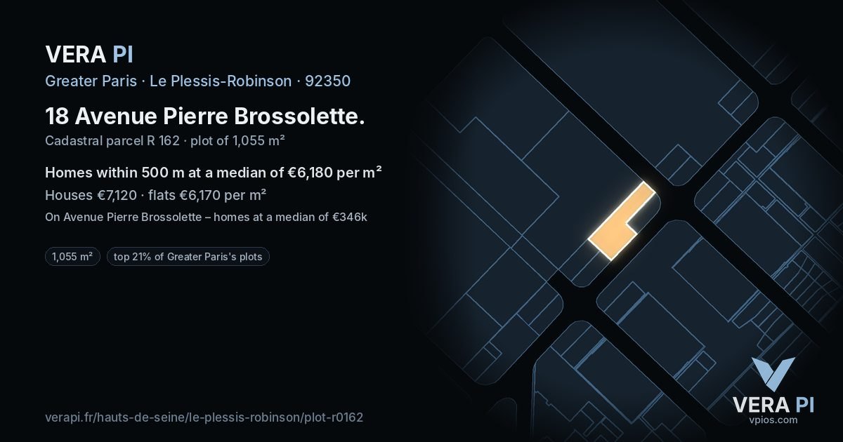 18 Avenue Pierre Brossolette, Le Plessis-Robinson at night – the plot lit, the parcels around coloured by the prices near them