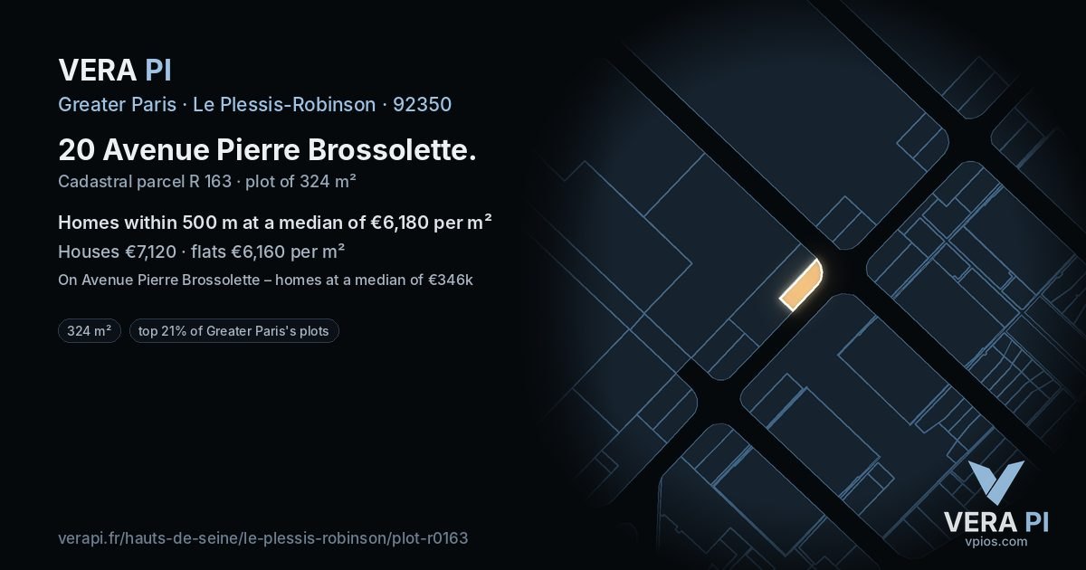 20 Avenue Pierre Brossolette, Le Plessis-Robinson at night – the plot lit, the parcels around coloured by the prices near them