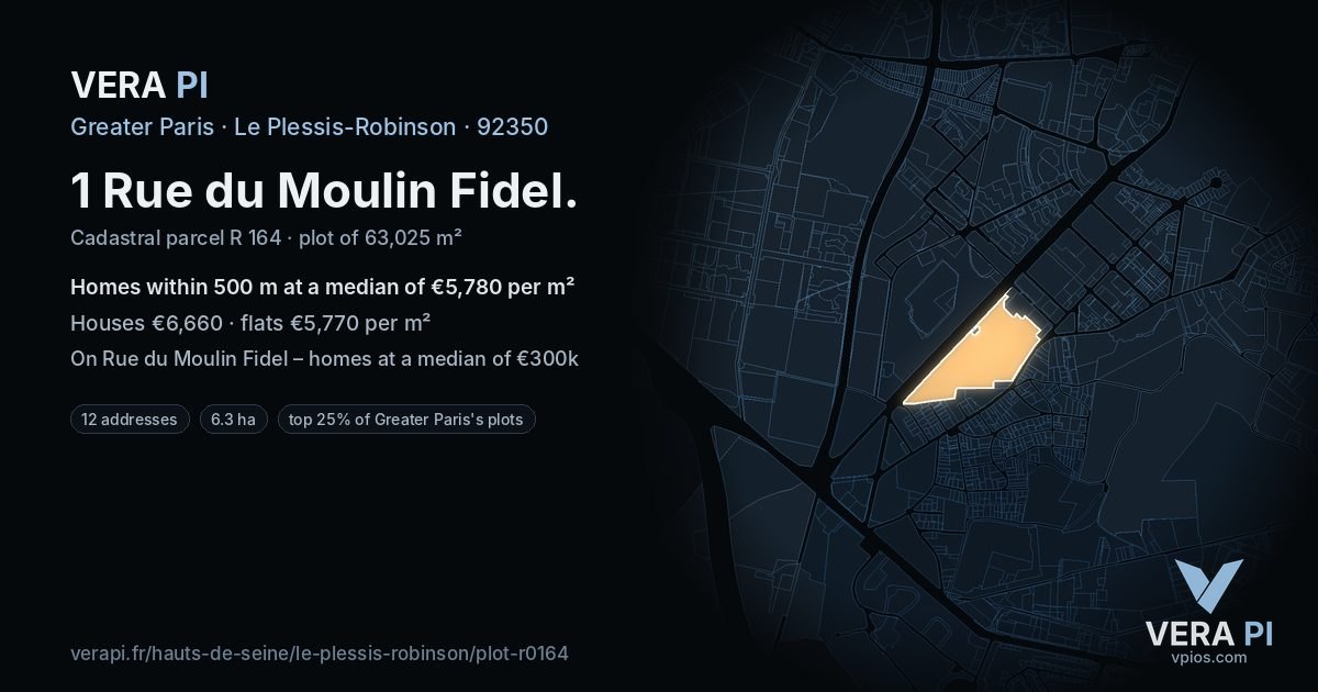 1 Rue du Moulin Fidel, Le Plessis-Robinson at night – the plot lit, the parcels around coloured by the prices near them