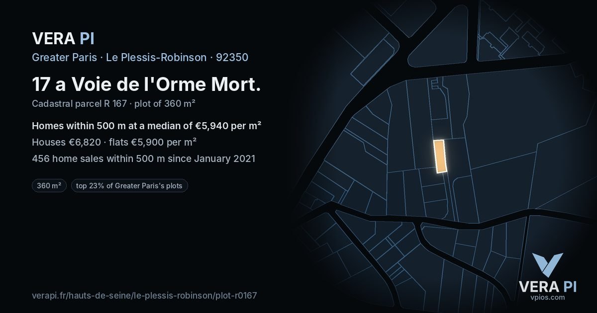 17 a Voie de l'Orme Mort, Le Plessis-Robinson at night – the plot lit, the parcels around coloured by the prices near them