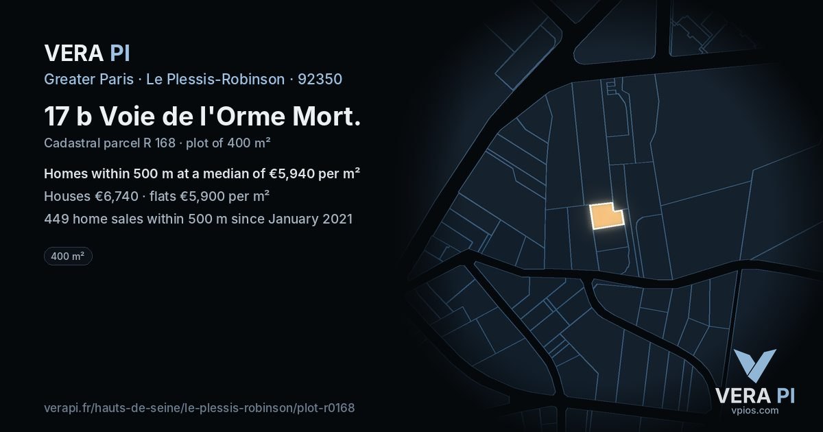 17 b Voie de l'Orme Mort, Le Plessis-Robinson at night – the plot lit, the parcels around coloured by the prices near them