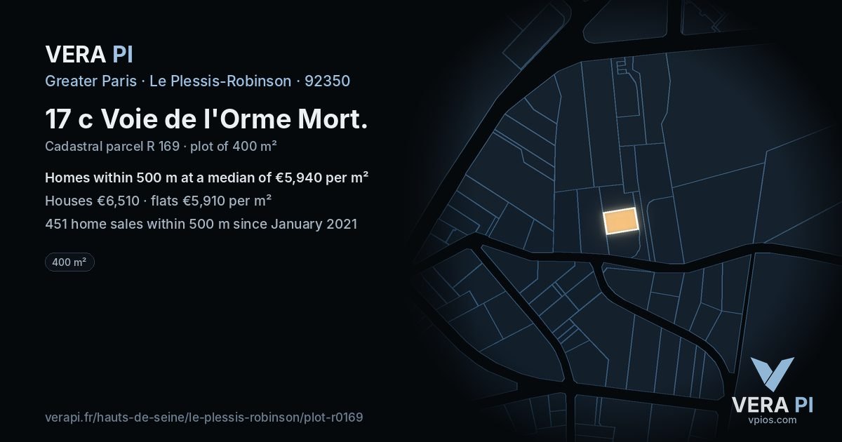 17 c Voie de l'Orme Mort, Le Plessis-Robinson at night – the plot lit, the parcels around coloured by the prices near them