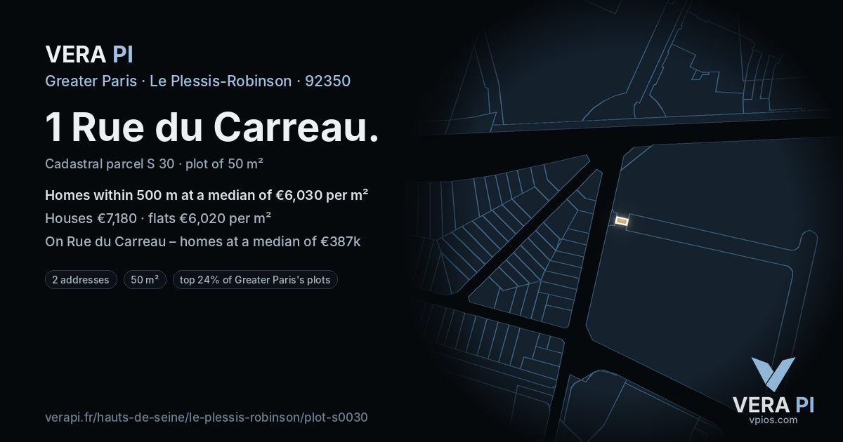 1 Rue du Carreau, Le Plessis-Robinson at night – the plot lit, the parcels around coloured by the prices near them