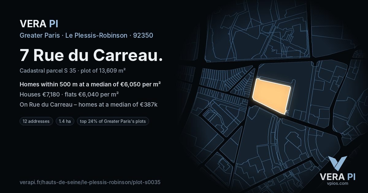 7 Rue du Carreau, Le Plessis-Robinson at night – the plot lit, the parcels around coloured by the prices near them