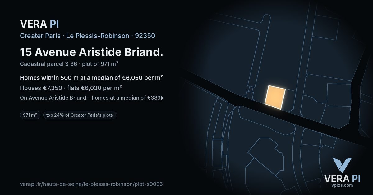 15 Avenue Aristide Briand, Le Plessis-Robinson at night – the plot lit, the parcels around coloured by the prices near them