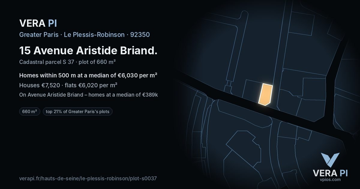 15 Avenue Aristide Briand, Le Plessis-Robinson at night – the plot lit, the parcels around coloured by the prices near them