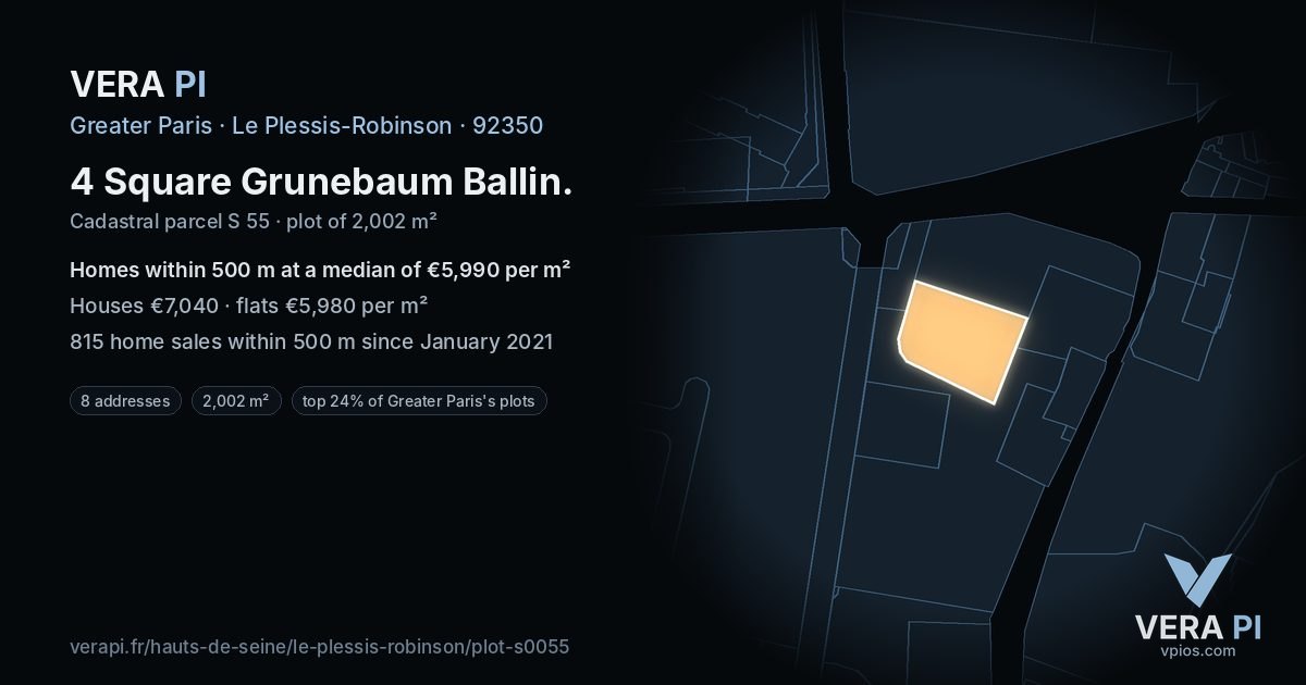 4 Square Grunebaum Ballin, Le Plessis-Robinson at night – the plot lit, the parcels around coloured by the prices near them