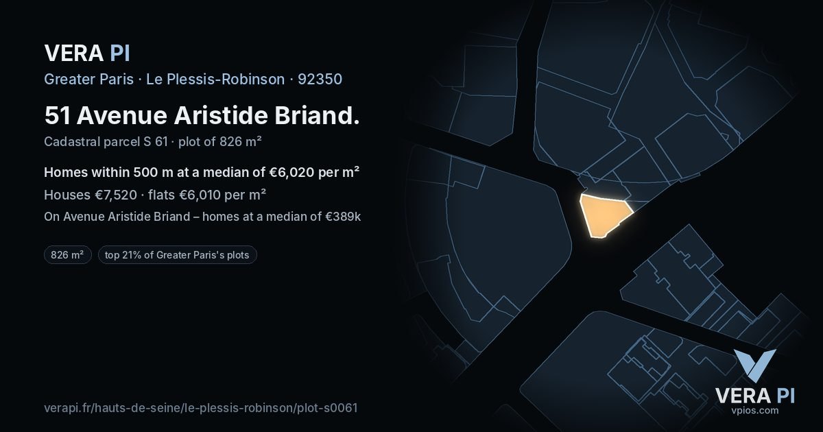 51 Avenue Aristide Briand, Le Plessis-Robinson at night – the plot lit, the parcels around coloured by the prices near them