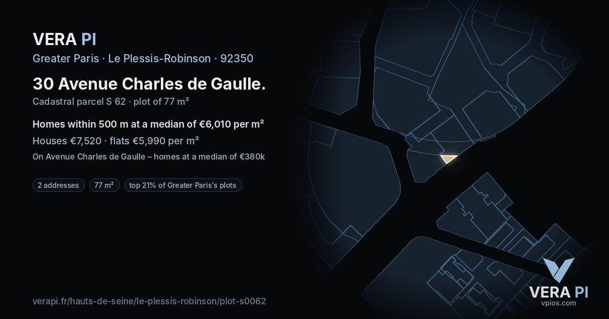 30 Avenue Charles de Gaulle, Le Plessis-Robinson at night – the plot lit, the parcels around coloured by the prices near them