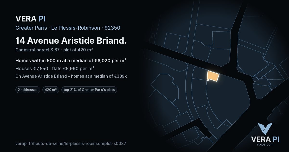 14 Avenue Aristide Briand, Le Plessis-Robinson at night – the plot lit, the parcels around coloured by the prices near them