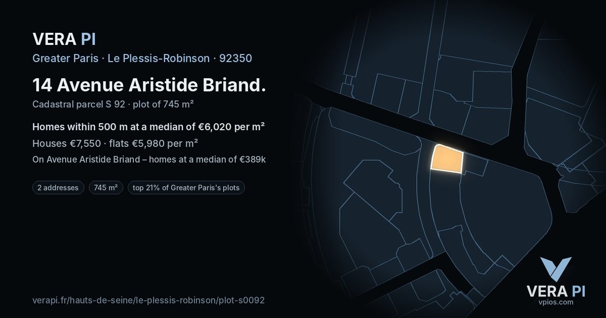 14 Avenue Aristide Briand, Le Plessis-Robinson at night – the plot lit, the parcels around coloured by the prices near them