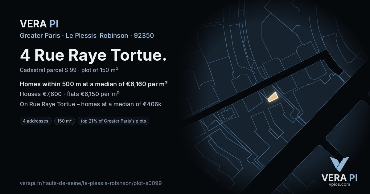 4 Rue Raye Tortue, Le Plessis-Robinson at night – the plot lit, the parcels around coloured by the prices near them