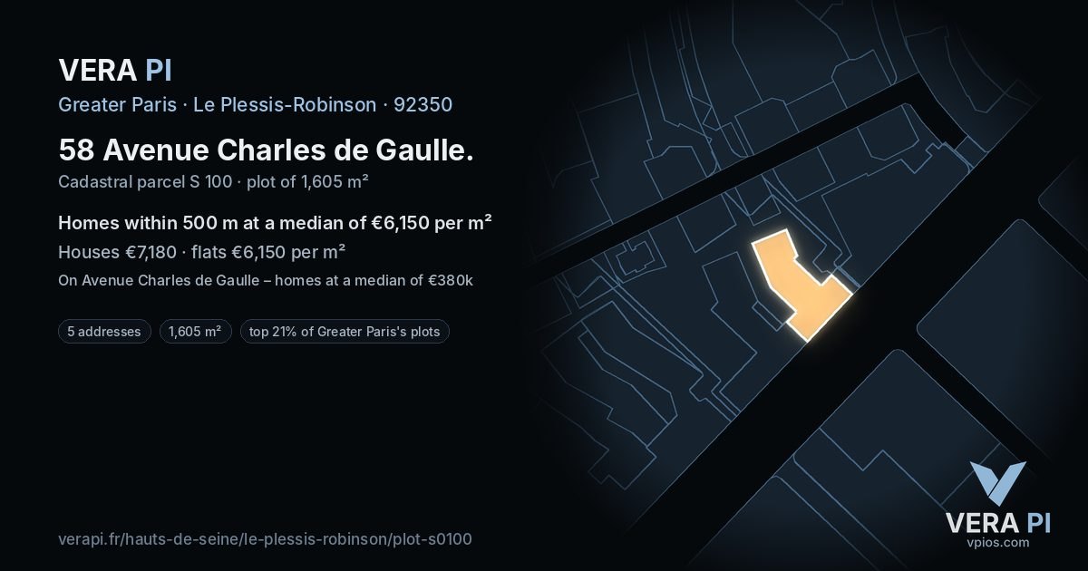 58 Avenue Charles de Gaulle, Le Plessis-Robinson at night – the plot lit, the parcels around coloured by the prices near them