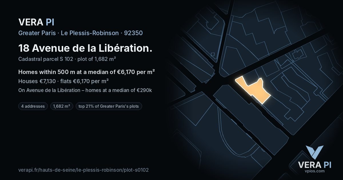 18 Avenue de la Libération, Le Plessis-Robinson at night – the plot lit, the parcels around coloured by the prices near them