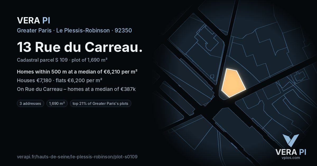 13 Rue du Carreau, Le Plessis-Robinson at night – the plot lit, the parcels around coloured by the prices near them