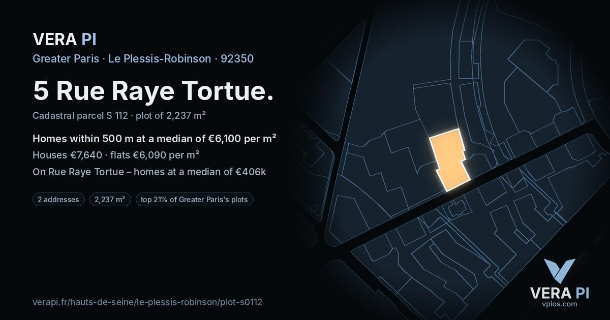 5 Rue Raye Tortue, Le Plessis-Robinson at night – the plot lit, the parcels around coloured by the prices near them