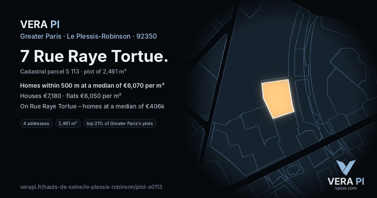 7 Rue Raye Tortue, Le Plessis-Robinson at night – the plot lit, the parcels around coloured by the prices near them