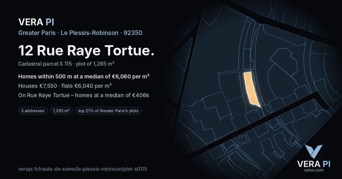12 Rue Raye Tortue, Le Plessis-Robinson at night – the plot lit, the parcels around coloured by the prices near them