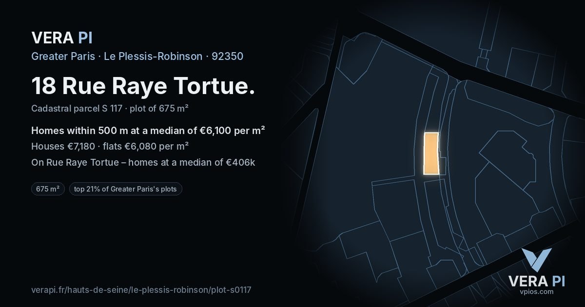18 Rue Raye Tortue, Le Plessis-Robinson at night – the plot lit, the parcels around coloured by the prices near them
