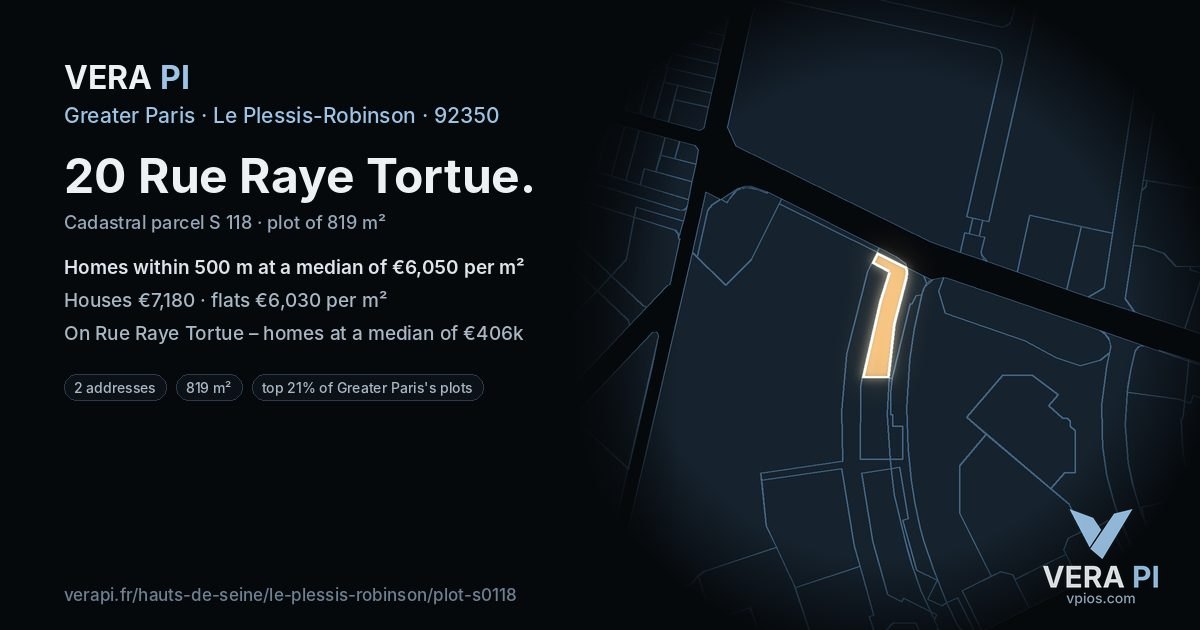 20 Rue Raye Tortue, Le Plessis-Robinson at night – the plot lit, the parcels around coloured by the prices near them