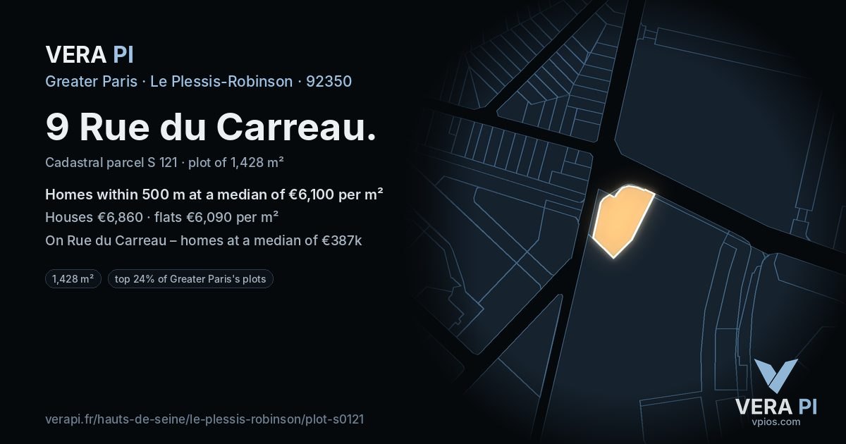 9 Rue du Carreau, Le Plessis-Robinson at night – the plot lit, the parcels around coloured by the prices near them
