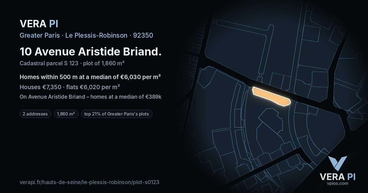 10 Avenue Aristide Briand, Le Plessis-Robinson at night – the plot lit, the parcels around coloured by the prices near them