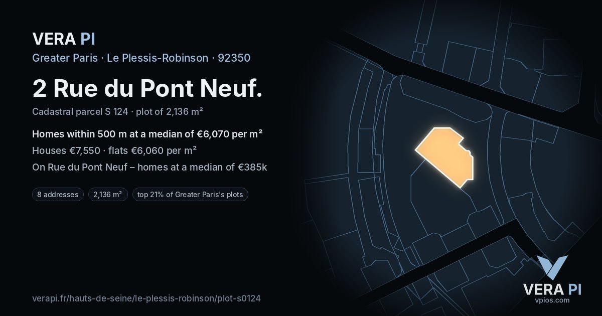 2 Rue du Pont Neuf, Le Plessis-Robinson at night – the plot lit, the parcels around coloured by the prices near them