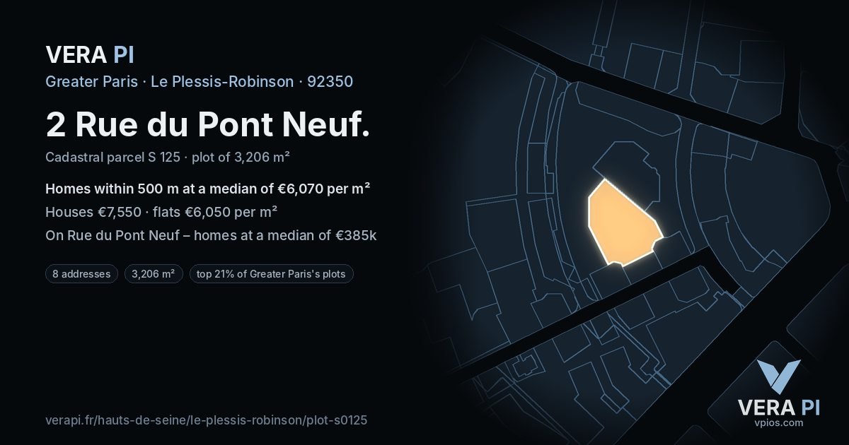 2 Rue du Pont Neuf, Le Plessis-Robinson at night – the plot lit, the parcels around coloured by the prices near them
