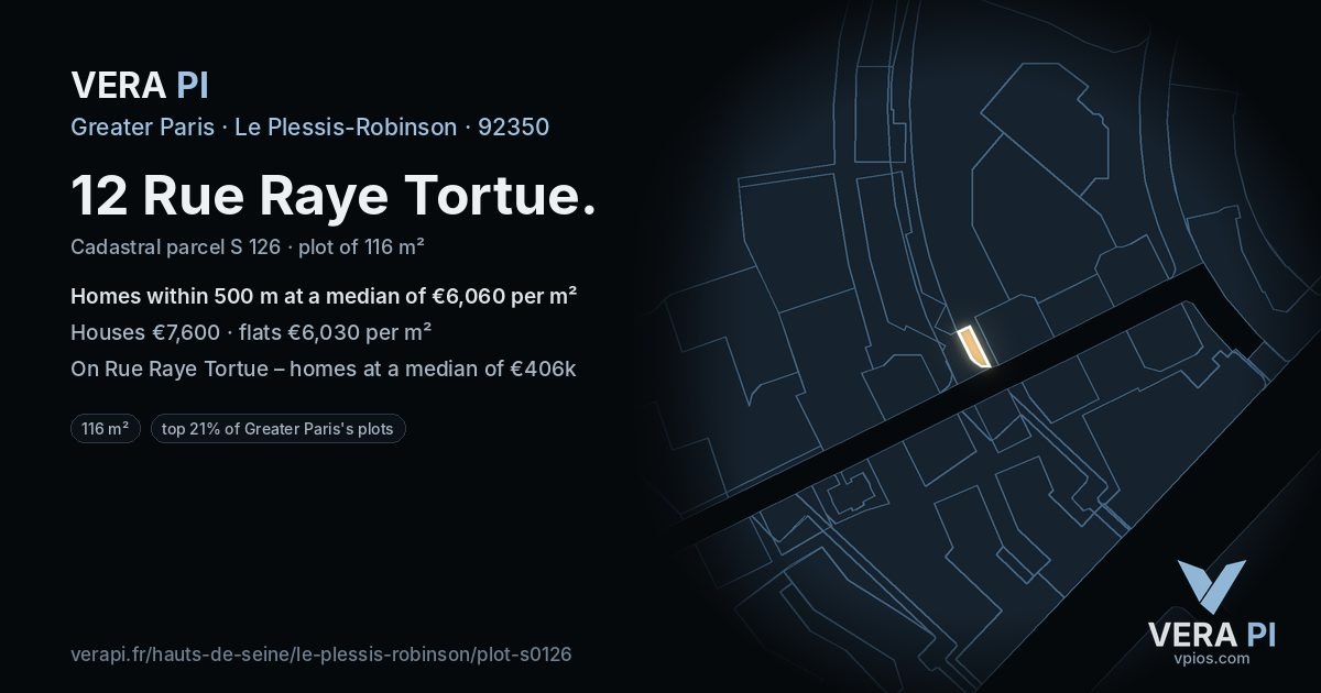 12 Rue Raye Tortue, Le Plessis-Robinson at night – the plot lit, the parcels around coloured by the prices near them