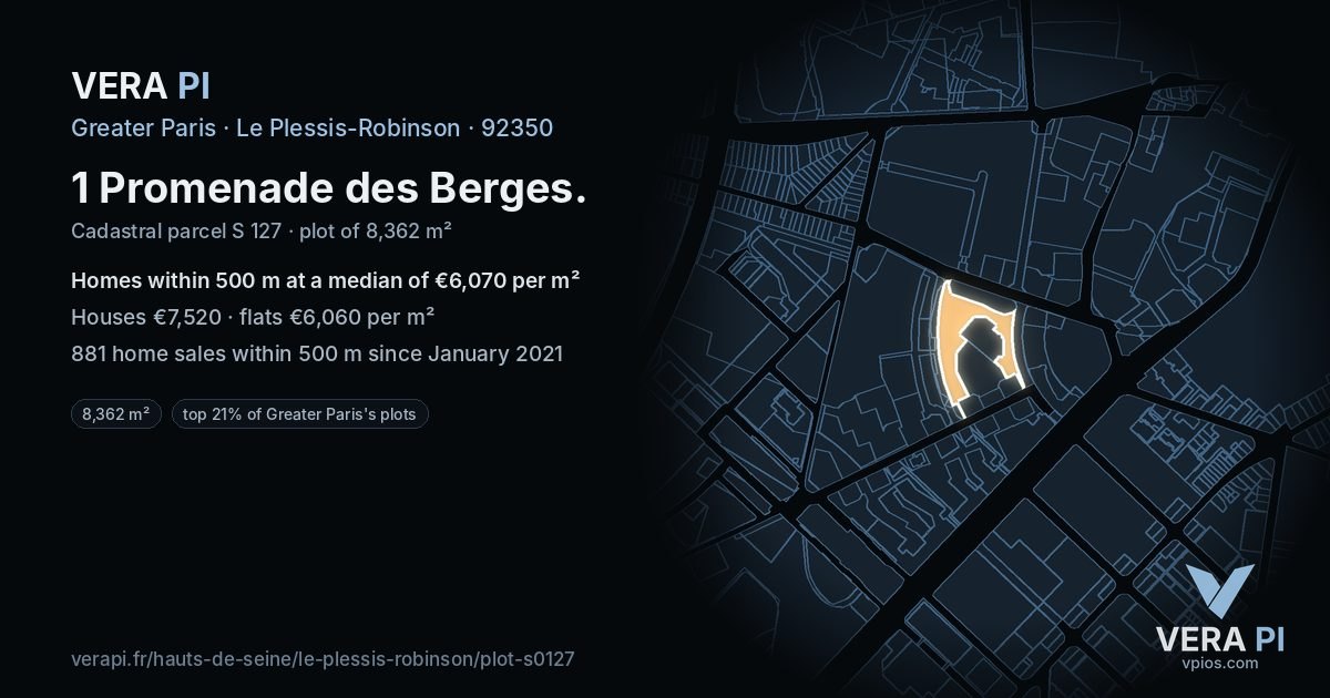 1 Promenade des Berges, Le Plessis-Robinson at night – the plot lit, the parcels around coloured by the prices near them