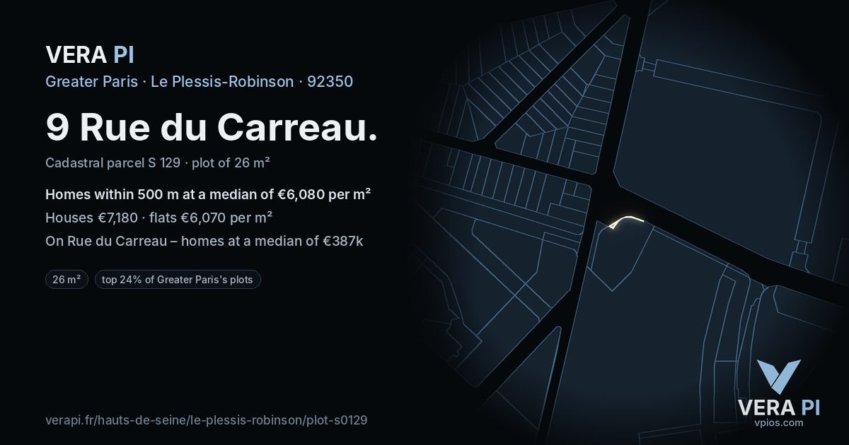 9 Rue du Carreau, Le Plessis-Robinson at night – the plot lit, the parcels around coloured by the prices near them