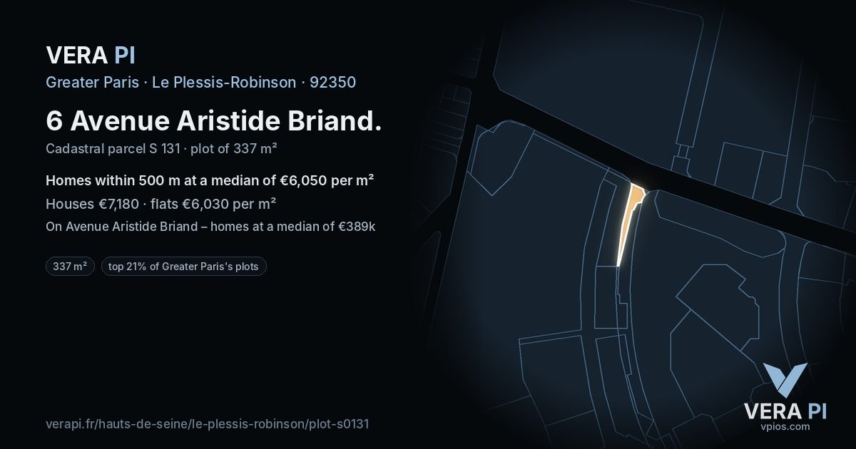 6 Avenue Aristide Briand, Le Plessis-Robinson at night – the plot lit, the parcels around coloured by the prices near them