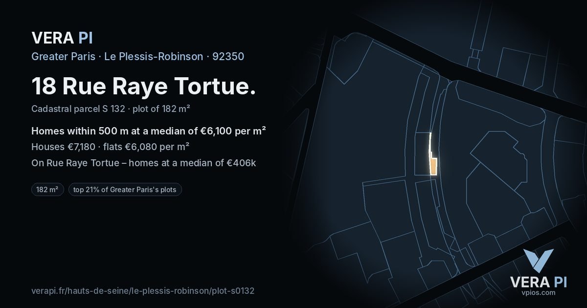 18 Rue Raye Tortue, Le Plessis-Robinson at night – the plot lit, the parcels around coloured by the prices near them