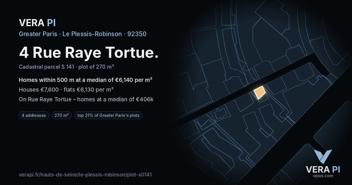 4 Rue Raye Tortue, Le Plessis-Robinson at night – the plot lit, the parcels around coloured by the prices near them